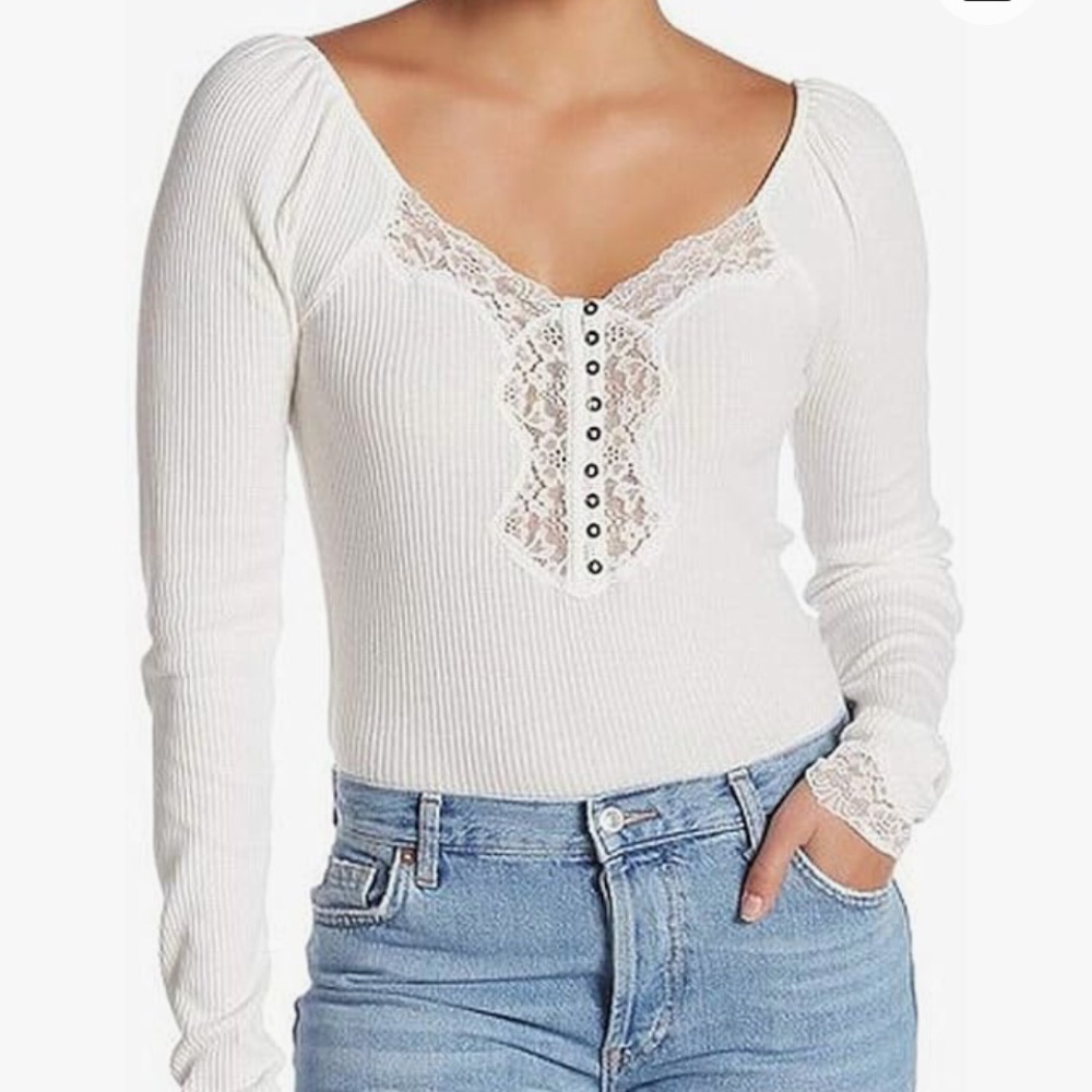 NWOT Free People Lace Ribbed Top
